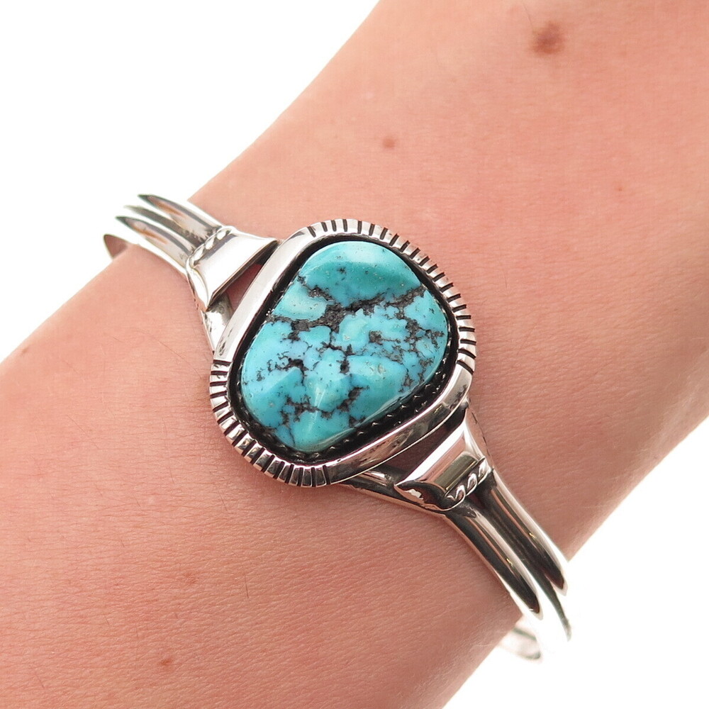Ed Kee Navajo Old Pawn 925 Sterling Vintage Turquoise Adjustable Bracelet 6.25"